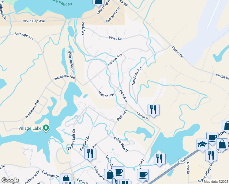 map of restaurants, bars, coffee shops, grocery stores, and more near 436 Midiron Avenue in Pagosa Springs