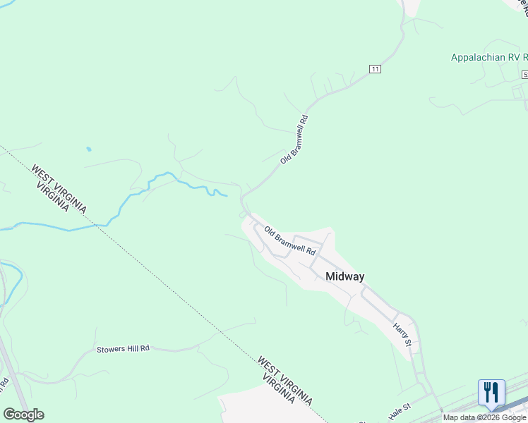 map of restaurants, bars, coffee shops, grocery stores, and more near 1141 Old Bramwell Rd in Bluefield