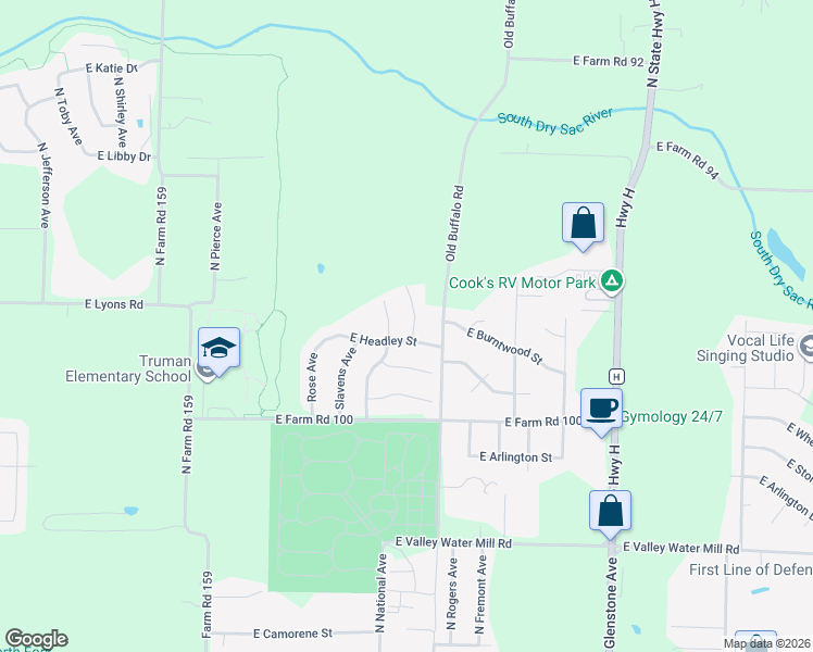 map of restaurants, bars, coffee shops, grocery stores, and more near 3957 N Springlawn Ave in Springfield