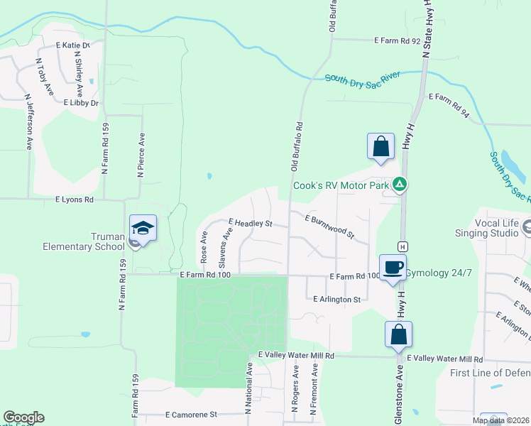 map of restaurants, bars, coffee shops, grocery stores, and more near 3957 N Springlawn Ave in Springfield