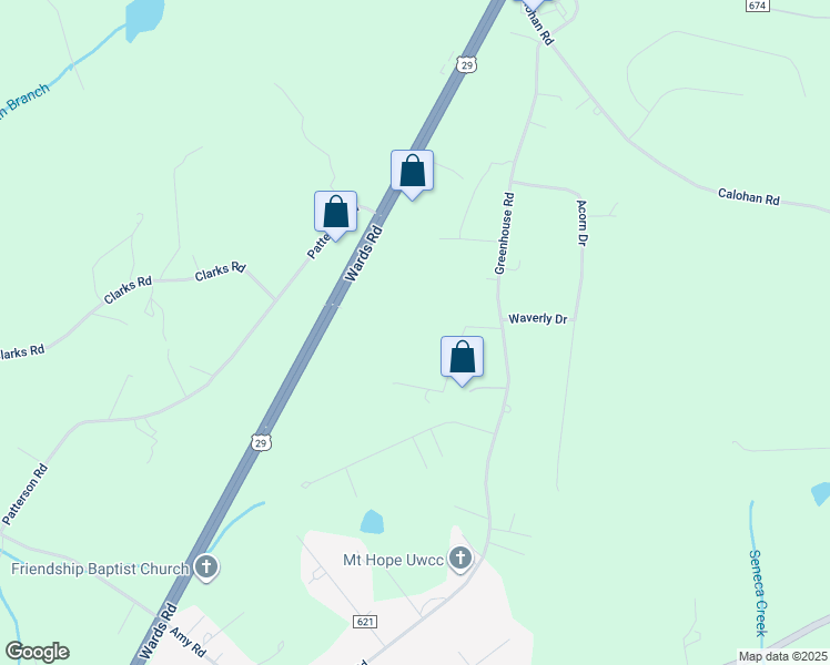 map of restaurants, bars, coffee shops, grocery stores, and more near 105 New Covenant Lane in Rustburg