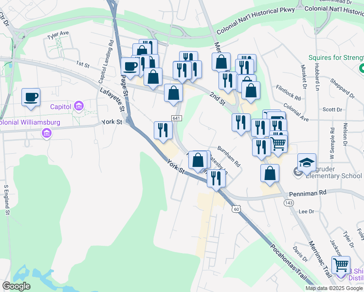 map of restaurants, bars, coffee shops, grocery stores, and more near 478 State Route 641 in Williamsburg