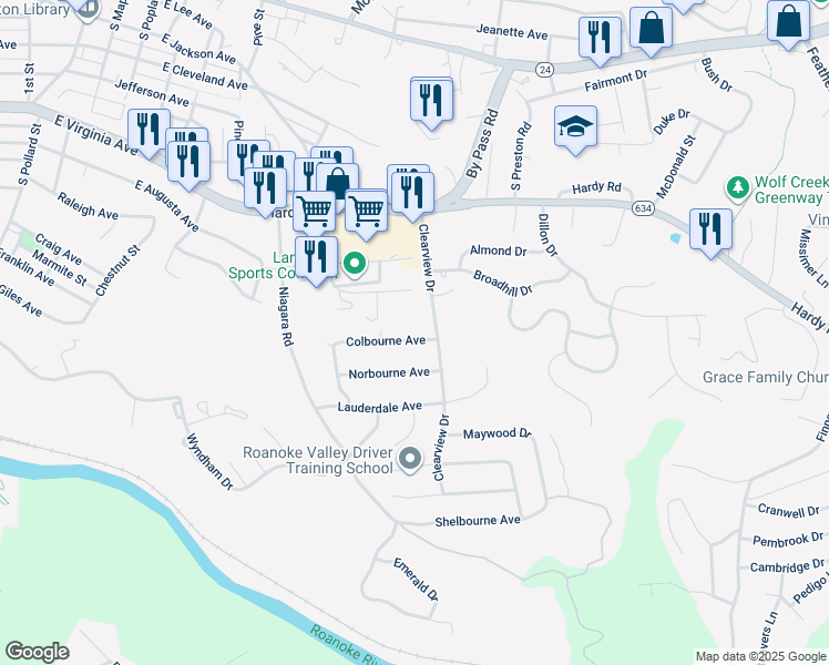 map of restaurants, bars, coffee shops, grocery stores, and more near 972 Colbourne Avenue in Vinton