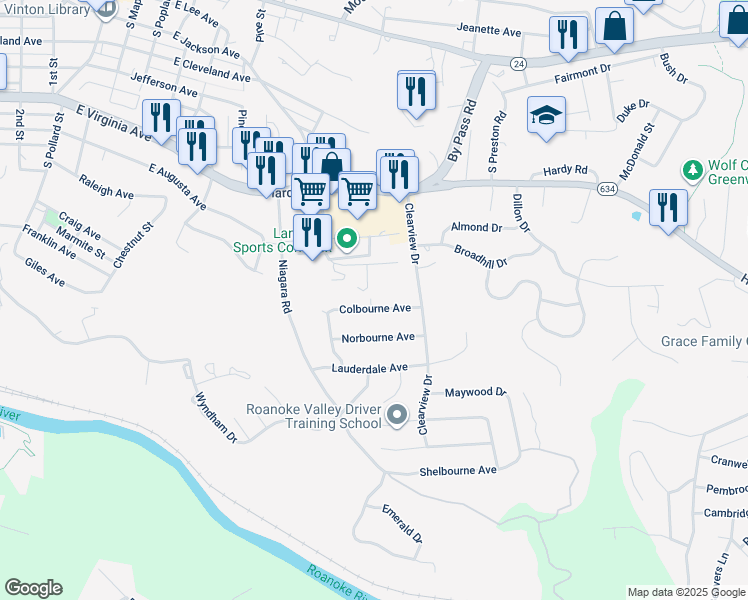 map of restaurants, bars, coffee shops, grocery stores, and more near 950 Colbourne Avenue in Vinton