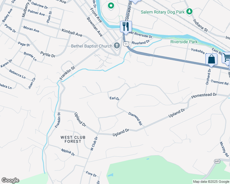 map of restaurants, bars, coffee shops, grocery stores, and more near 322 Homeplace Drive in Salem
