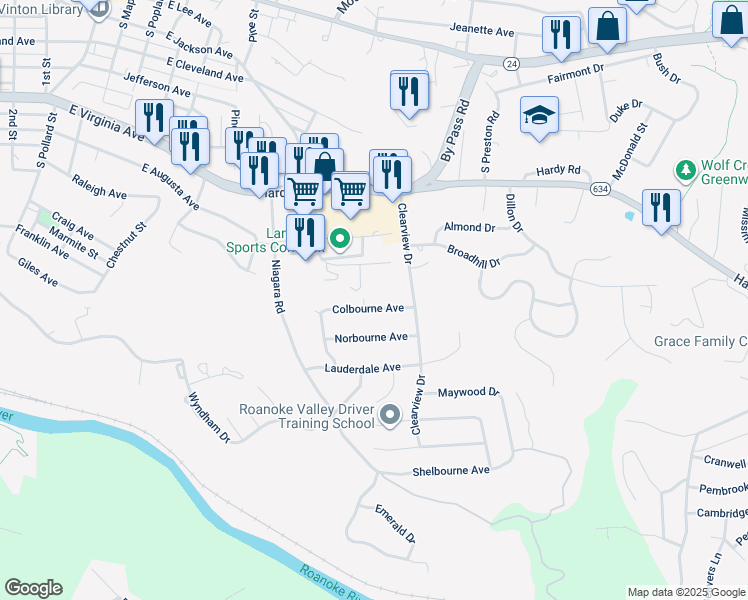map of restaurants, bars, coffee shops, grocery stores, and more near 956 Colbourne Avenue in Vinton