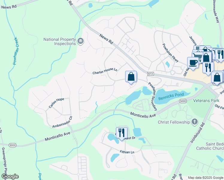 map of restaurants, bars, coffee shops, grocery stores, and more near 116 Hartwell Perry Way in Williamsburg