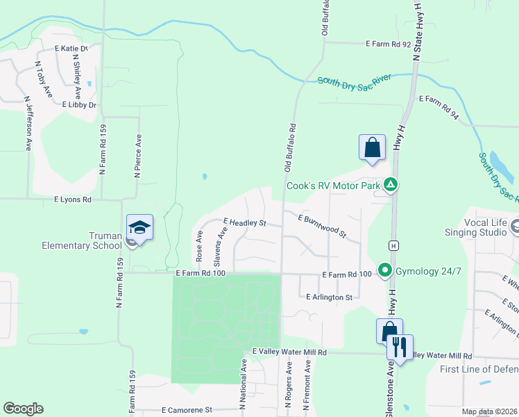 map of restaurants, bars, coffee shops, grocery stores, and more near 3957 N Springlawn Ave in Springfield