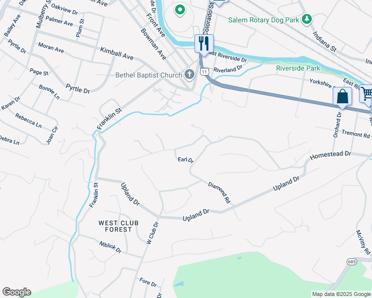 map of restaurants, bars, coffee shops, grocery stores, and more near 322 Homeplace Drive in Salem