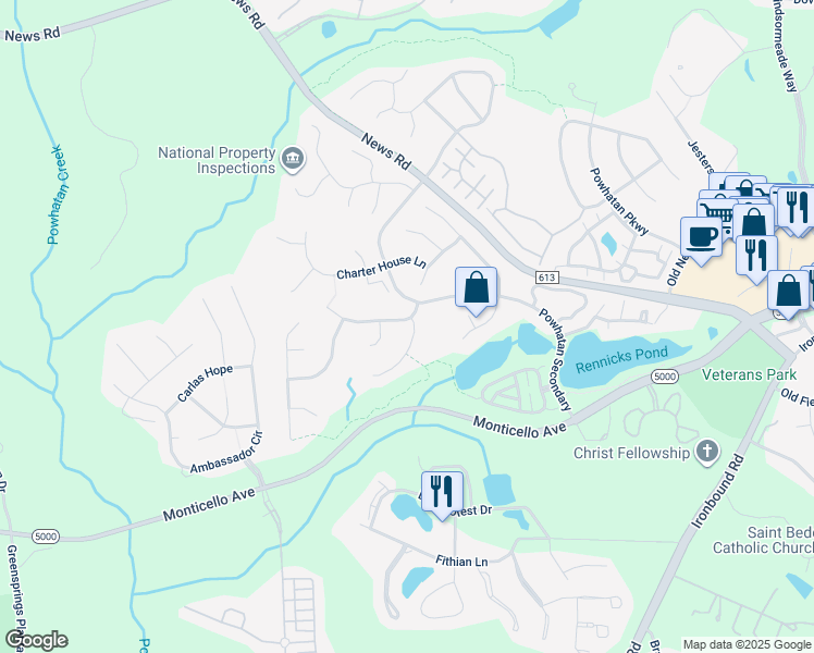 map of restaurants, bars, coffee shops, grocery stores, and more near 209 George Wythe Lane in Williamsburg