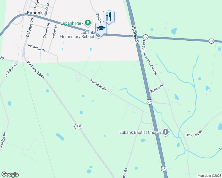 map of restaurants, bars, coffee shops, grocery stores, and more near 345 Sandidge Road in Eubank
