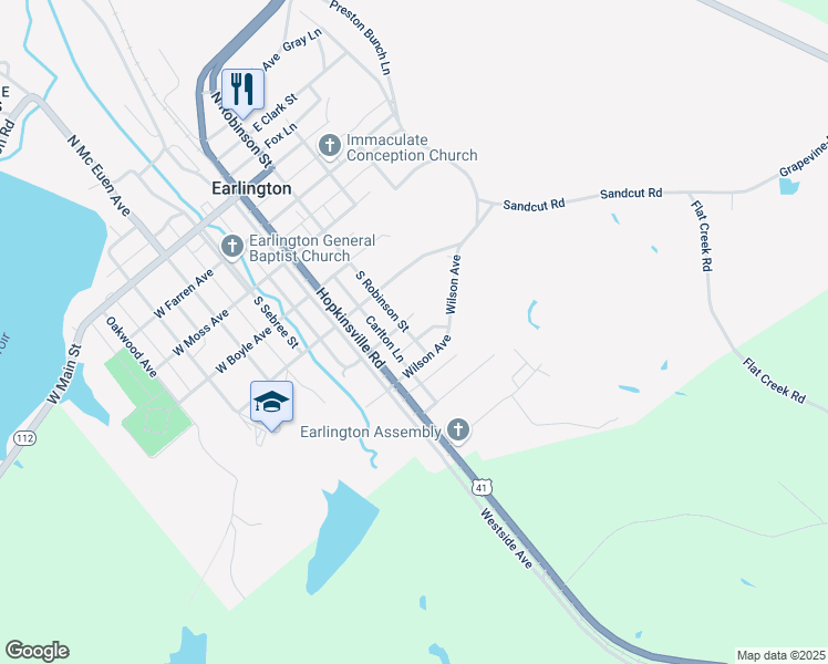 map of restaurants, bars, coffee shops, grocery stores, and more near 308 Hanson Avenue in Earlington