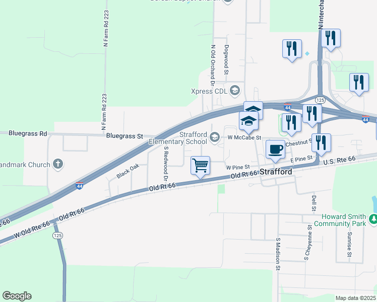 map of restaurants, bars, coffee shops, grocery stores, and more near 408 West McCabe Street in Strafford