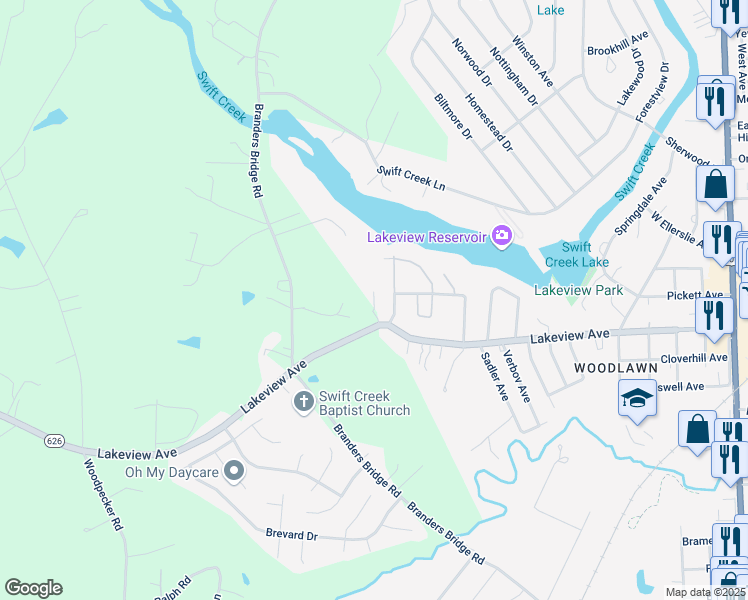 map of restaurants, bars, coffee shops, grocery stores, and more near 207 Cabell Drive in Colonial Heights