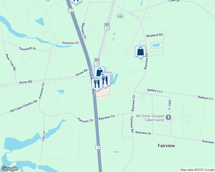 map of restaurants, bars, coffee shops, grocery stores, and more near 22485 Charles M Lankford Junior Memorial Highway in Cape Charles