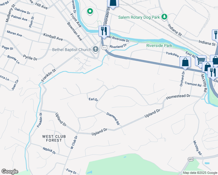 map of restaurants, bars, coffee shops, grocery stores, and more near 445 Homeplace Drive in Salem