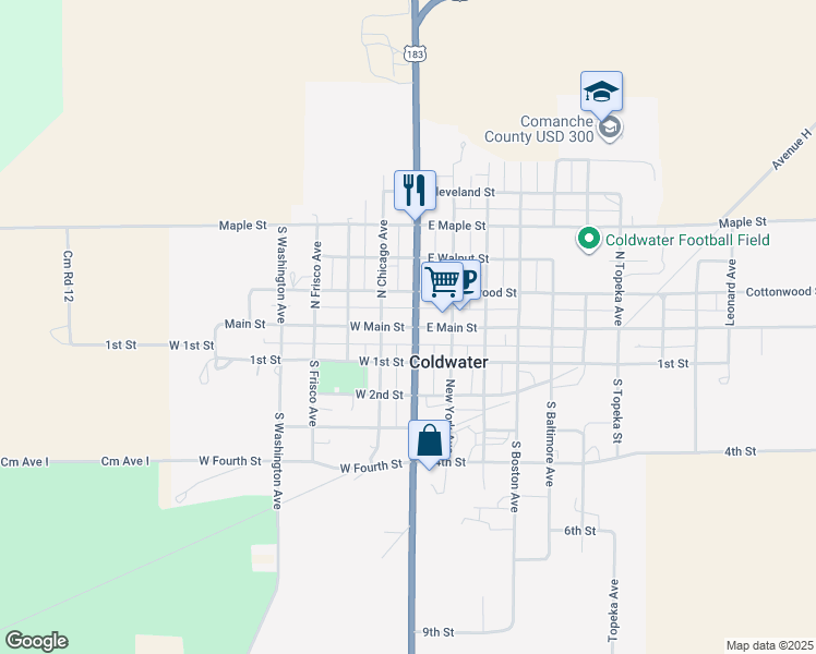 map of restaurants, bars, coffee shops, grocery stores, and more near 122 West Main Street in Coldwater