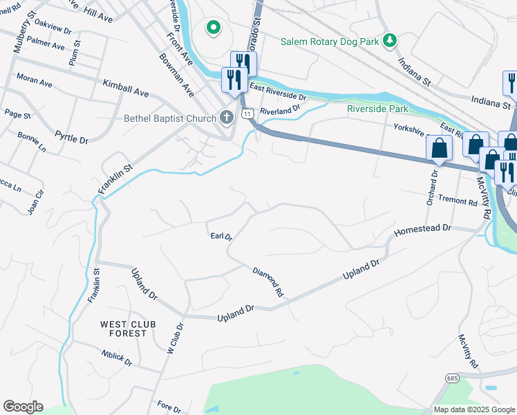 map of restaurants, bars, coffee shops, grocery stores, and more near 445 Homeplace Drive in Salem