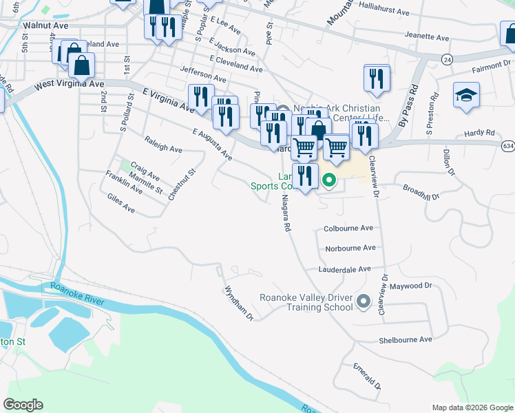 map of restaurants, bars, coffee shops, grocery stores, and more near 679 East Augusta Avenue in Vinton