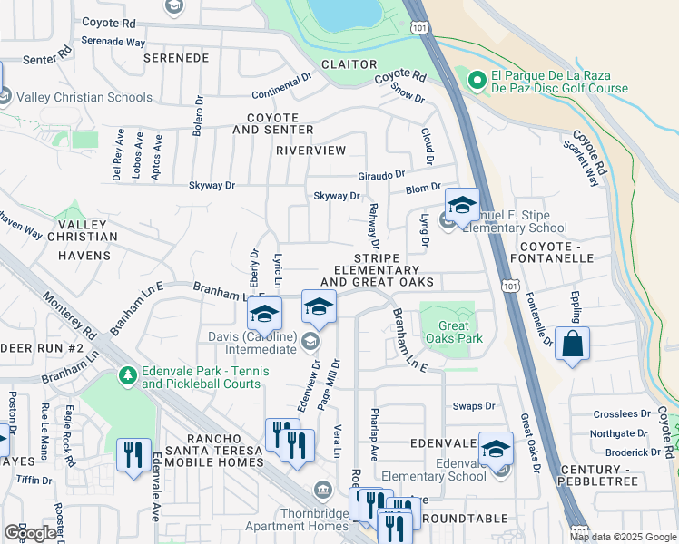 map of restaurants, bars, coffee shops, grocery stores, and more near 486 Verano Court in San Jose