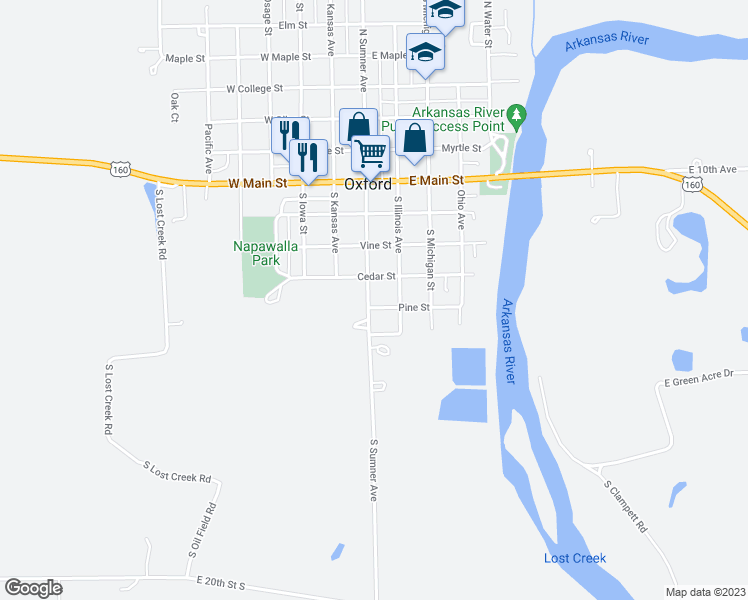 map of restaurants, bars, coffee shops, grocery stores, and more near 412 South Sumner Avenue in Oxford