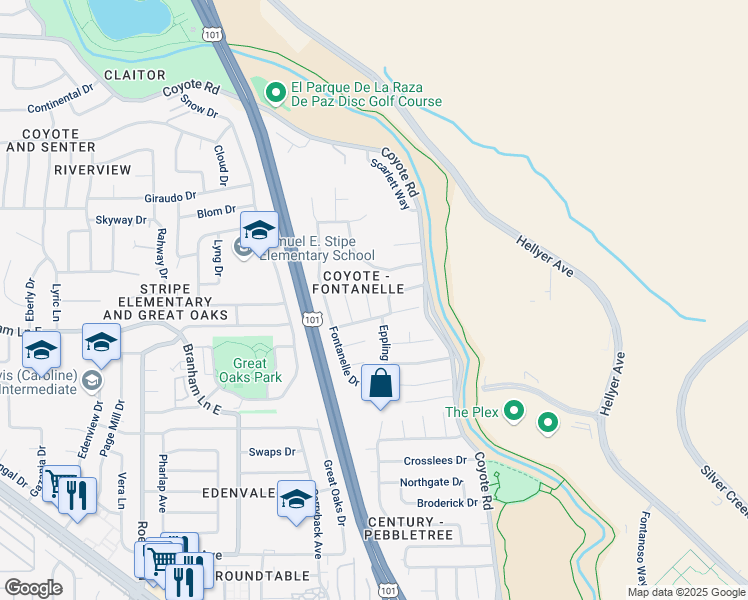map of restaurants, bars, coffee shops, grocery stores, and more near 4962 Parrish Court in San Jose