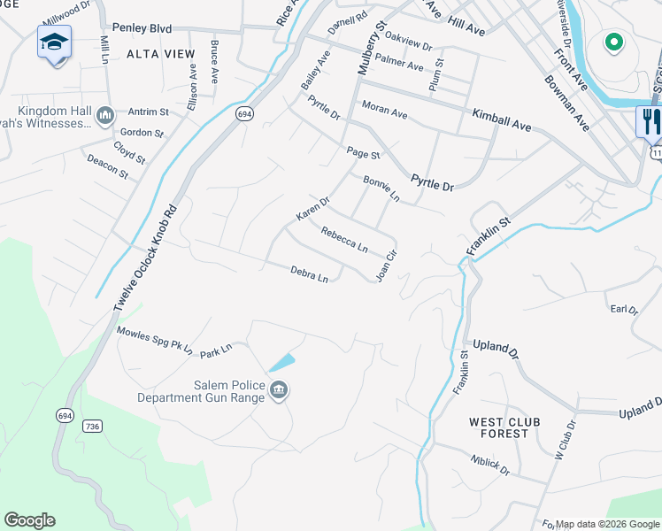 map of restaurants, bars, coffee shops, grocery stores, and more near 708 Joan Cir in Salem