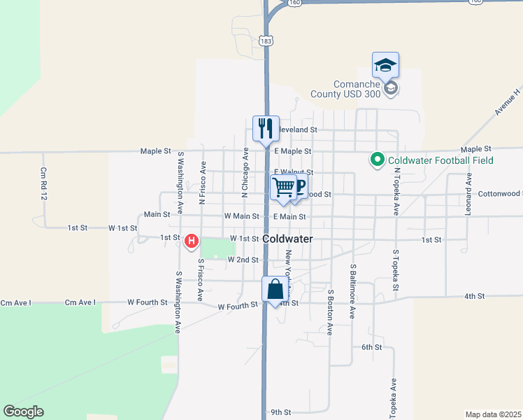 map of restaurants, bars, coffee shops, grocery stores, and more near 122 West Main Street in Coldwater