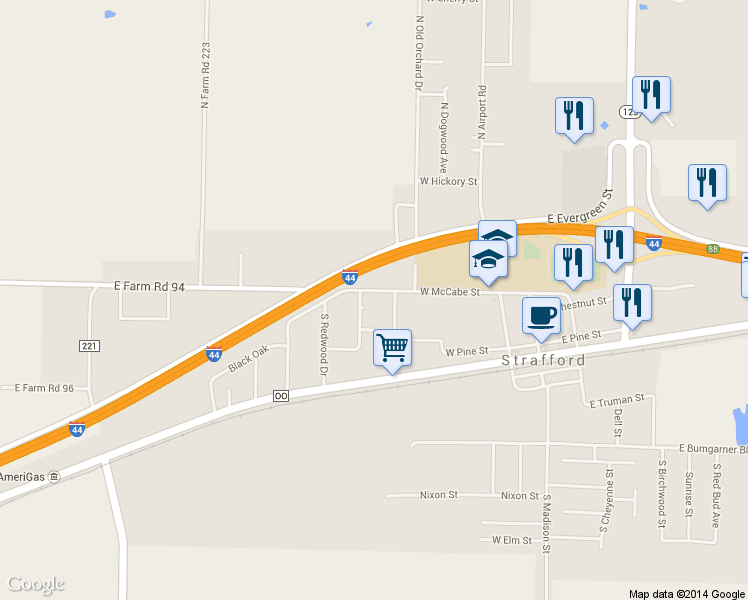 map of restaurants, bars, coffee shops, grocery stores, and more near 408 West McCabe Street in Strafford