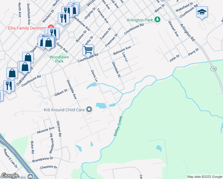 map of restaurants, bars, coffee shops, grocery stores, and more near 3400 Garland Avenue in Hopewell