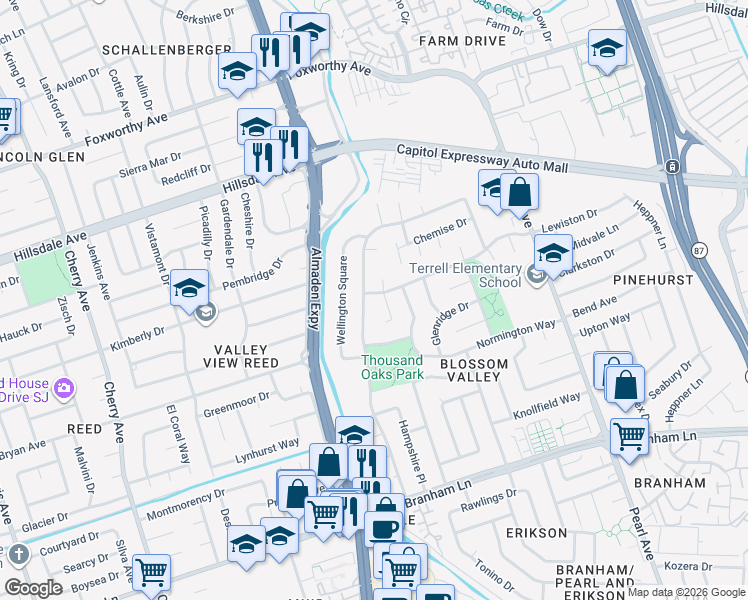 map of restaurants, bars, coffee shops, grocery stores, and more near 1068 Edenbury Lane in San Jose