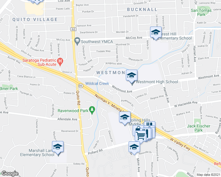 map of restaurants, bars, coffee shops, grocery stores, and more near 4987 Ponderosa Terrace in San Jose