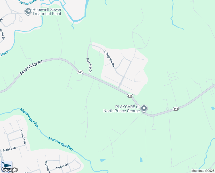 map of restaurants, bars, coffee shops, grocery stores, and more near 7601 Sandy Ridge Road in Hopewell