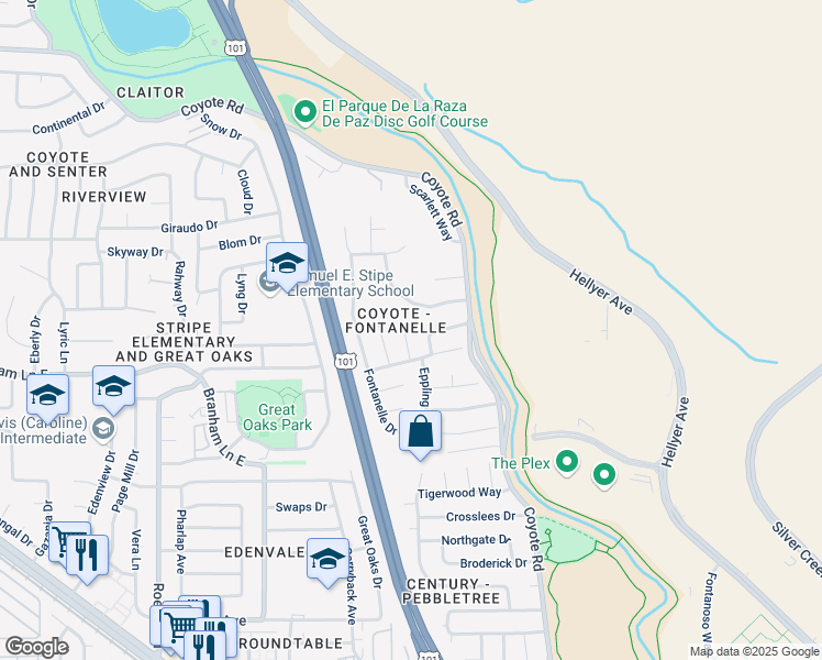 map of restaurants, bars, coffee shops, grocery stores, and more near 4962 Parrish Court in San Jose