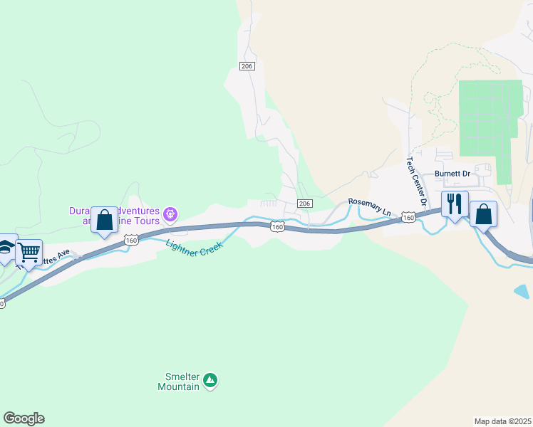 map of restaurants, bars, coffee shops, grocery stores, and more near 20995 U.S. 160 in Durango