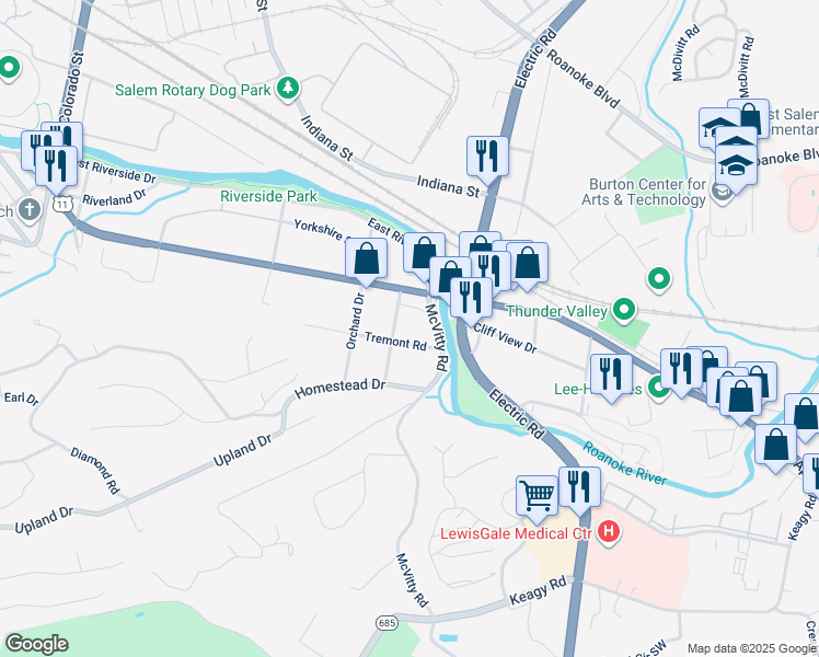 map of restaurants, bars, coffee shops, grocery stores, and more near 1015 Tremont Road in Salem