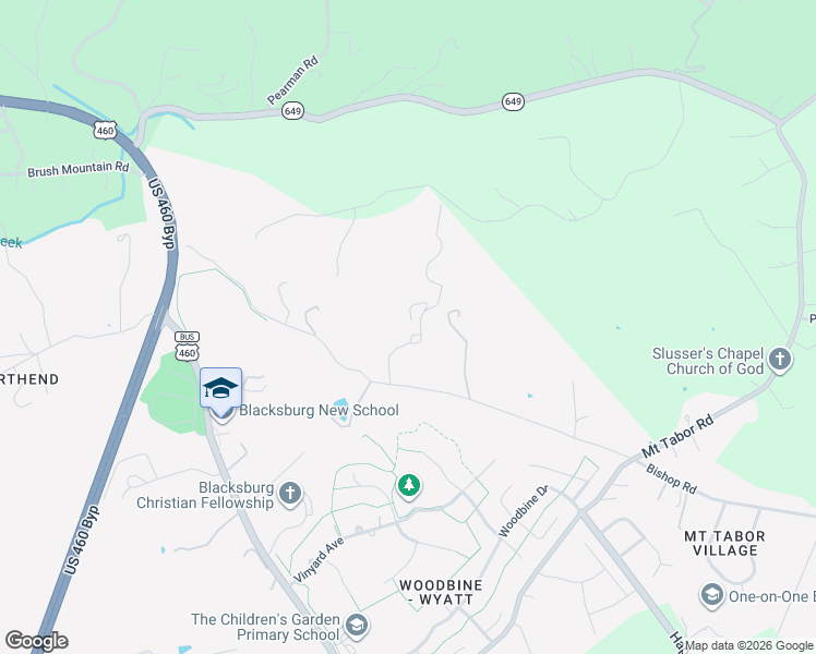 map of restaurants, bars, coffee shops, grocery stores, and more near 701 Bishop Road in Blacksburg