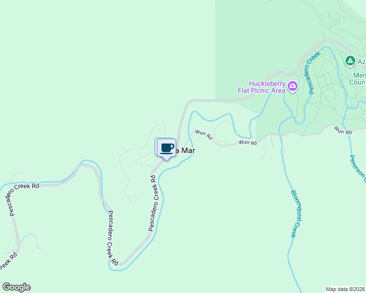 map of restaurants, bars, coffee shops, grocery stores, and more near 40 Wurr Road in Loma Mar