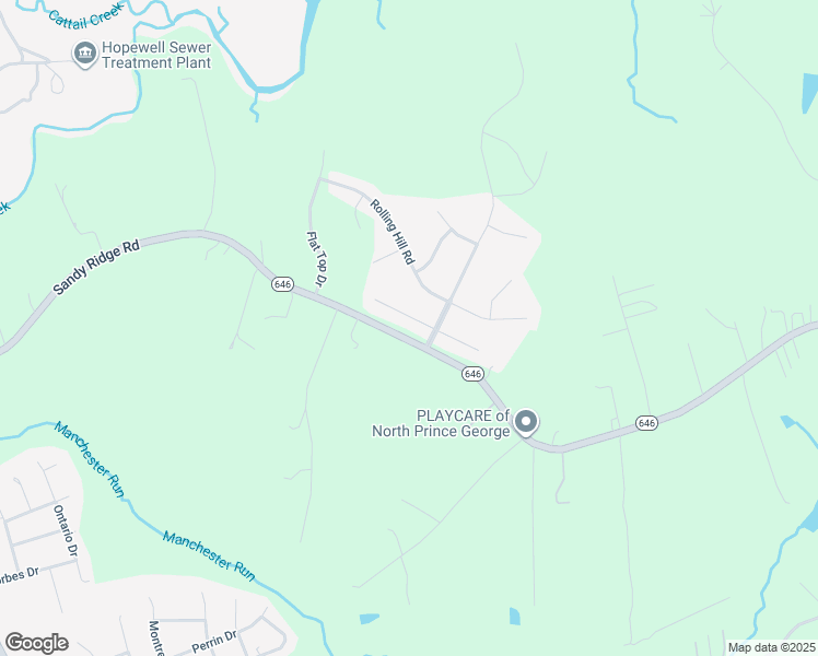 map of restaurants, bars, coffee shops, grocery stores, and more near 7601 Sandy Ridge Road in Hopewell