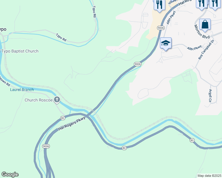 map of restaurants, bars, coffee shops, grocery stores, and more near Hal Rogers Parkway in Hazard