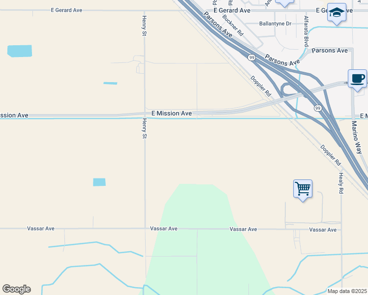 map of restaurants, bars, coffee shops, grocery stores, and more near 2246 East Mission Avenue in Merced