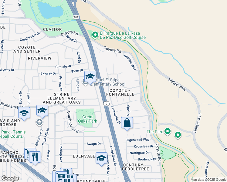 map of restaurants, bars, coffee shops, grocery stores, and more near 4945 Berkeland Court in San Jose