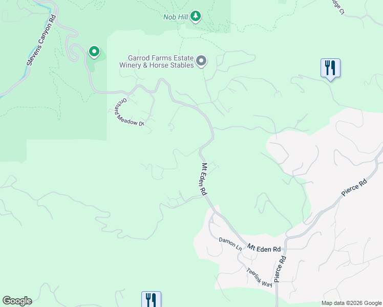 map of restaurants, bars, coffee shops, grocery stores, and more near 22390 Eden Valley Court in Saratoga