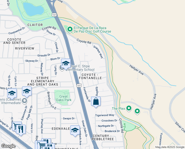 map of restaurants, bars, coffee shops, grocery stores, and more near 464 Archglen Way in San Jose