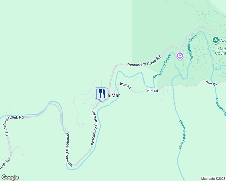 map of restaurants, bars, coffee shops, grocery stores, and more near 55 Wurr Road in Loma Mar