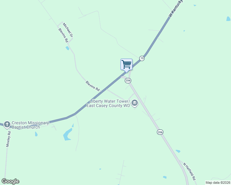 map of restaurants, bars, coffee shops, grocery stores, and more near Creston Water Tower Road in Liberty