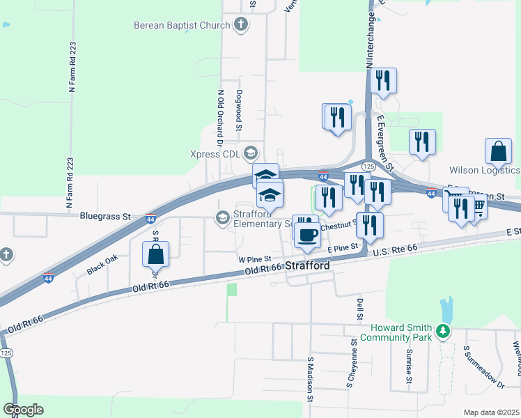 map of restaurants, bars, coffee shops, grocery stores, and more near 213 West McCabe Street in Strafford