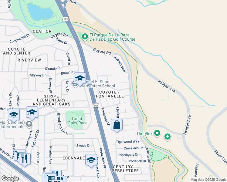 map of restaurants, bars, coffee shops, grocery stores, and more near 464 Archglen Way in San Jose