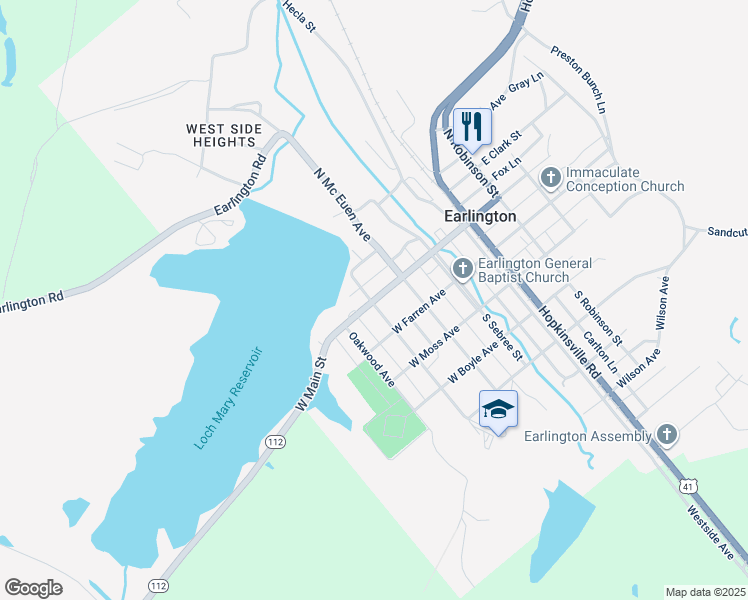 map of restaurants, bars, coffee shops, grocery stores, and more near State Highway 112 in Earlington