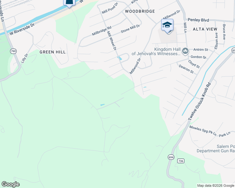 map of restaurants, bars, coffee shops, grocery stores, and more near 2454 Foxfield Court in Salem
